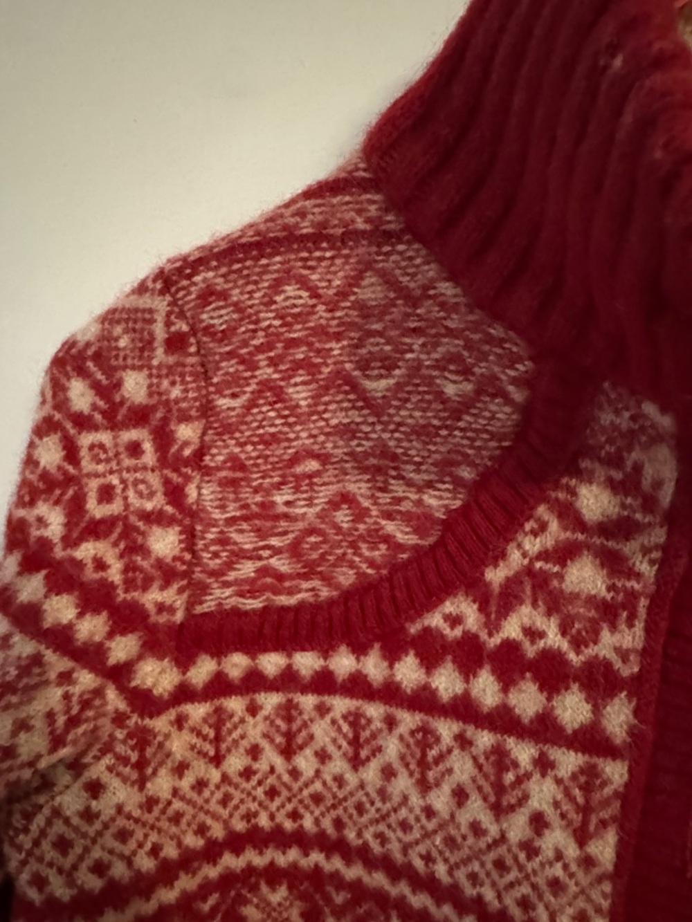 Eddie Bauer Red and Cream Fair Isle Button-Front Cardigan - Picture 3 of 8